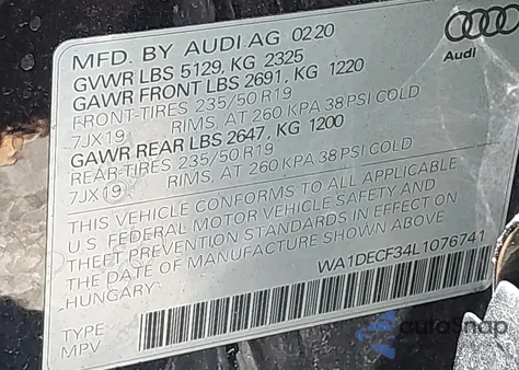 2020 Audi Q3 Premium 45 Tfsi S Line Quattro Tiptronic из США, поврежденный, VIN WA1DECF34L1076741